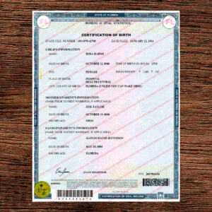 Florida Birth Certificate Template PSD Stores Florida Birth Certificate Template PSD Stores