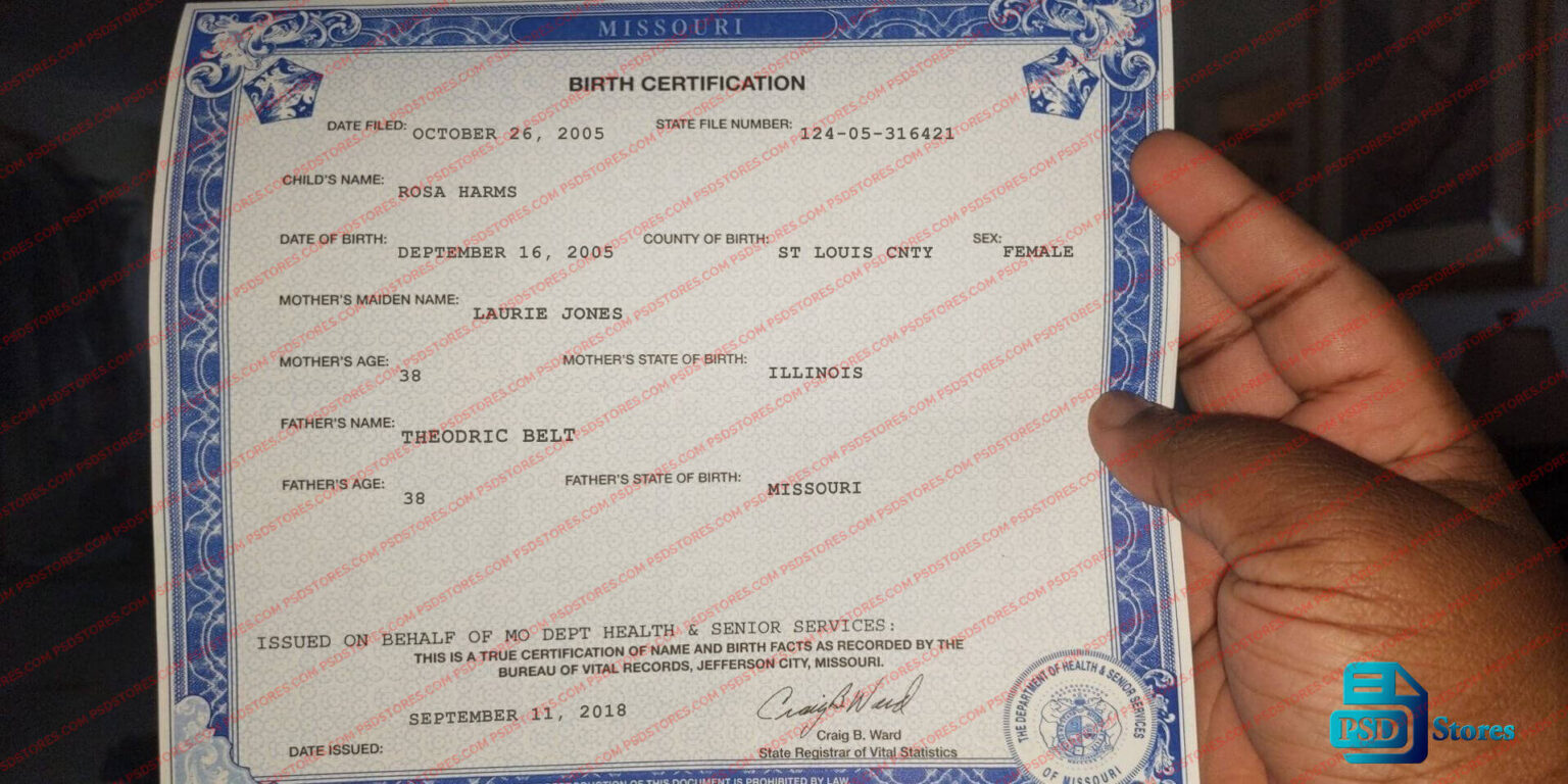 Missouri Birth Certificate Template PSD Stores Missouri birth certificate template psd stores