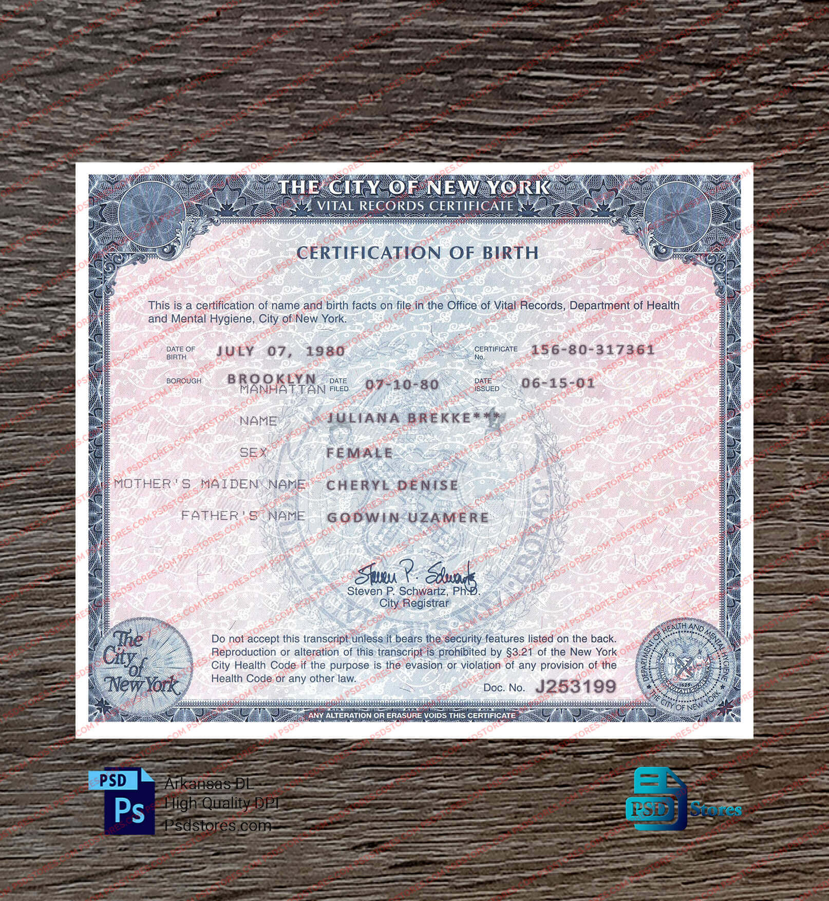 NewYork Birth Certificate Template PSD Stores