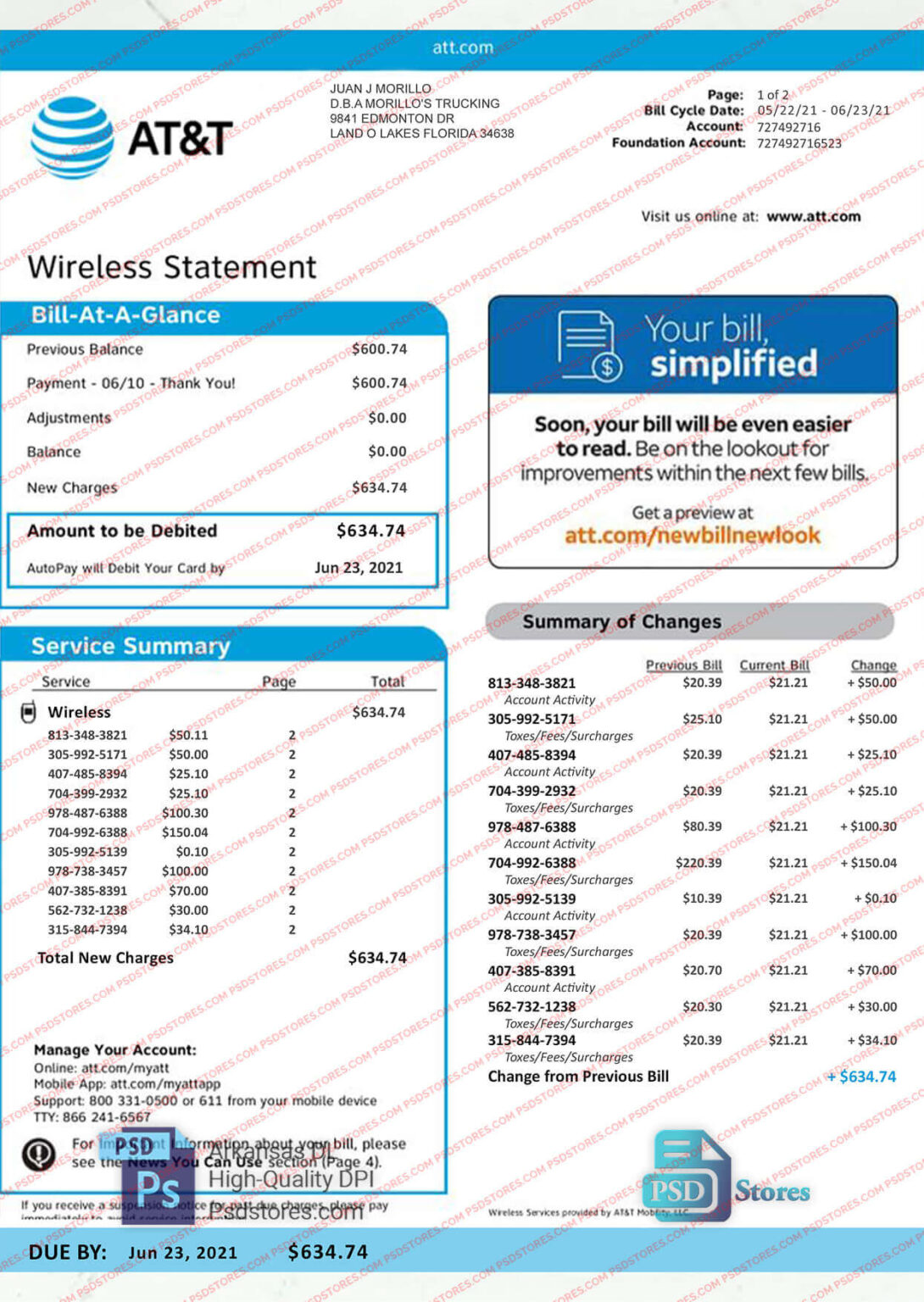 ATT Bill Template - PSD Stores