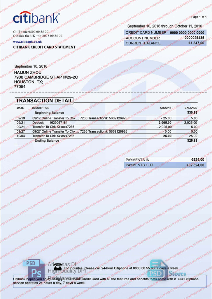 Citibank Bank Statement Template PSD Stores